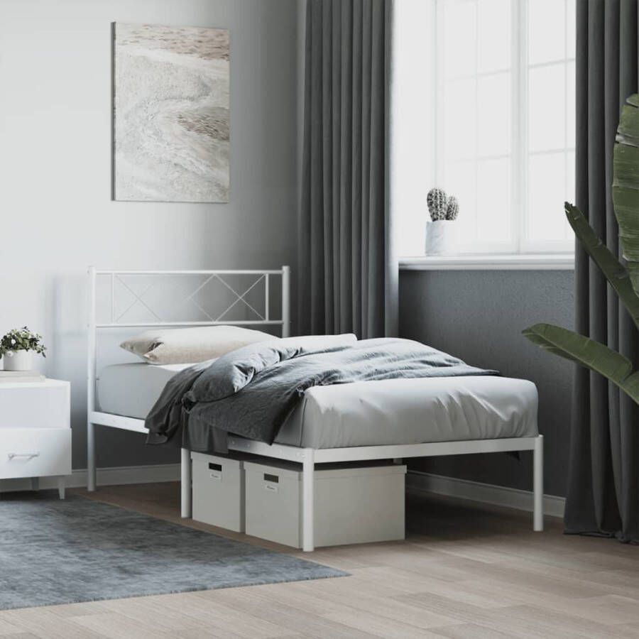 VidaXL Bedframe met hoofdbord zonder matras metaal wit 75x190 cm - Foto 1