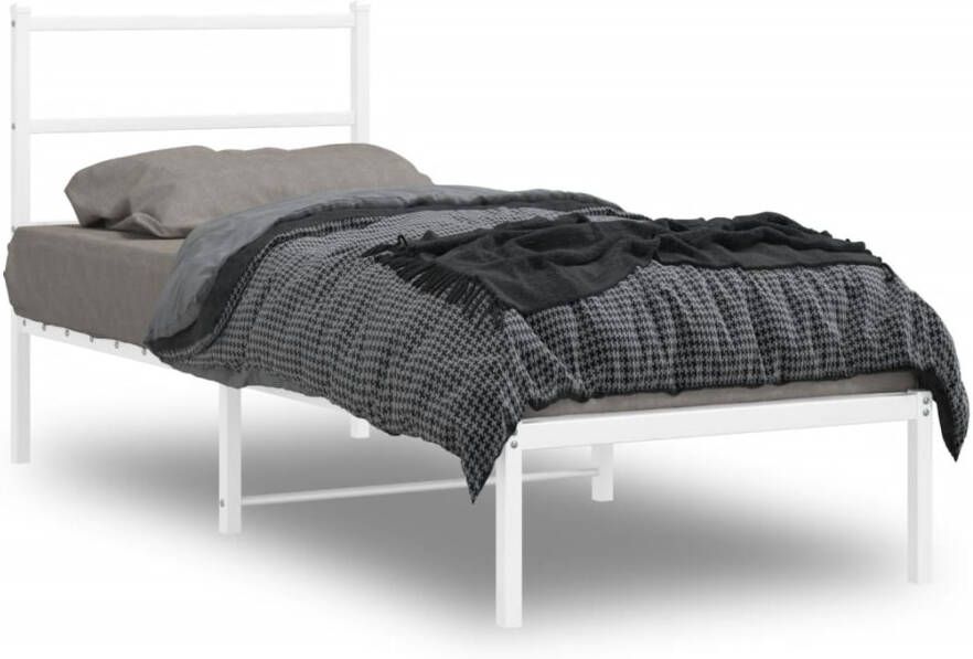 VidaXL Bedframe met hoofdbord zonder matras metaal wit 75x190 cm - Foto 4