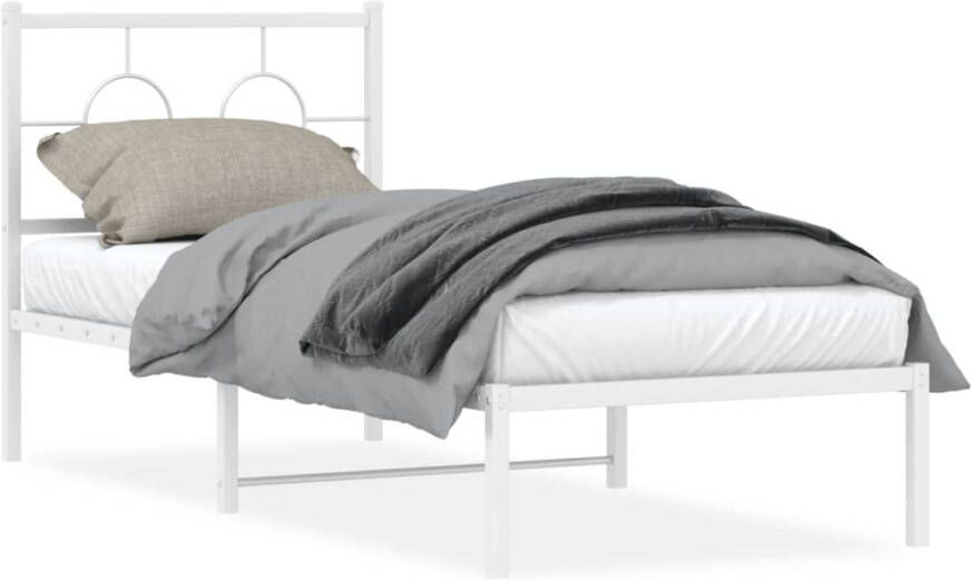 VidaXL Bedframe met hoofdbord zonder matras metaal wit 75x190 cm - Foto 4