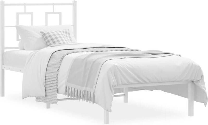 VidaXL Bedframe met hoofdbord zonder matras metaal wit 75x190 cm - Foto 4