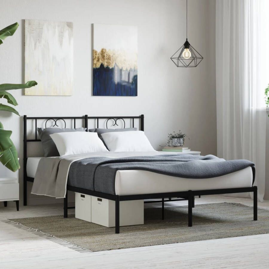 VidaXL -Bedframe-met-hoofdbord-metaal-zwart-135x190-cm