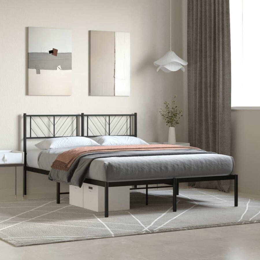 VidaXL -Bedframe-met-hoofdbord-metaal-zwart-135x190-cm