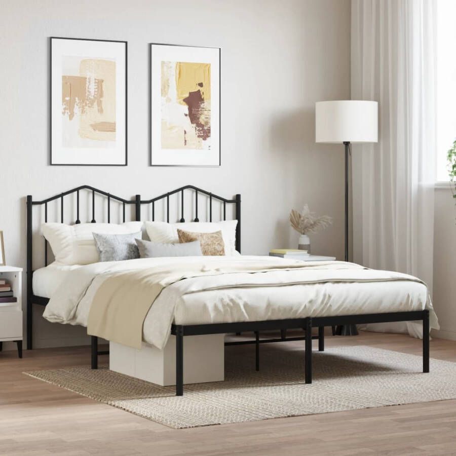 VidaXL -Bedframe-met-hoofdbord-metaal-zwart-135x190-cm - Foto 2