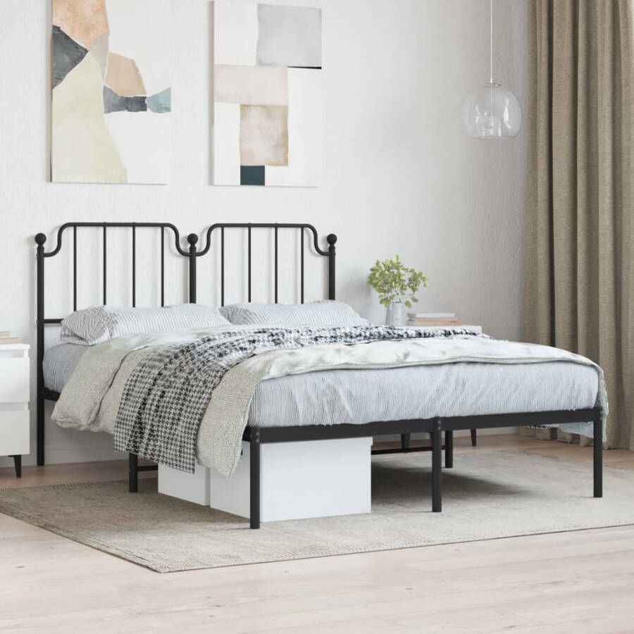VidaXL -Bedframe-met-hoofdbord-metaal-zwart-135x190-cm - Foto 3