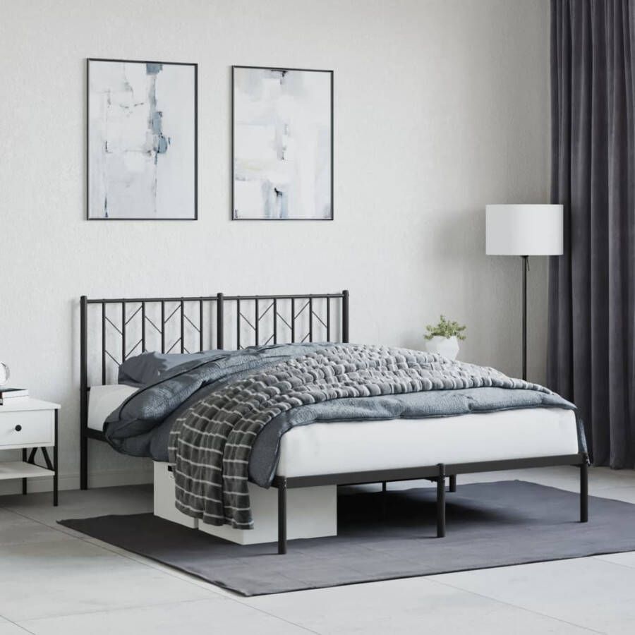 VidaXL -Bedframe-met-hoofdbord-metaal-zwart-135x190-cm - Foto 4