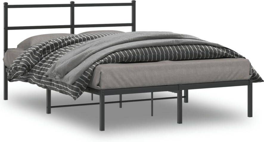 VidaXL -Bedframe-met-hoofdbord-metaal-zwart-135x190-cm - Foto 4