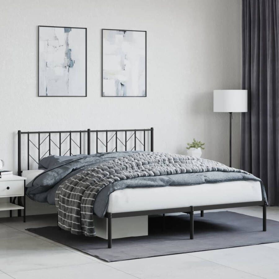 VidaXL -Bedframe-met-hoofdbord-metaal-zwart-160x200-cm - Foto 2
