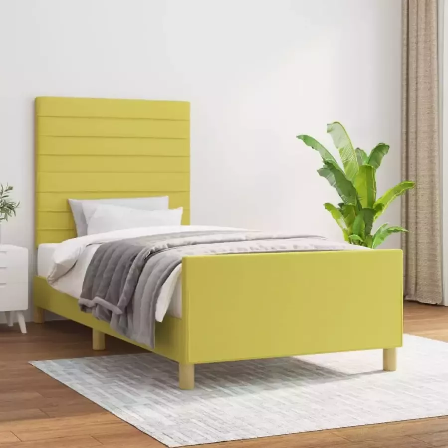 VidaXL Bedframe met hoofdbord stof groen 90x190 cm