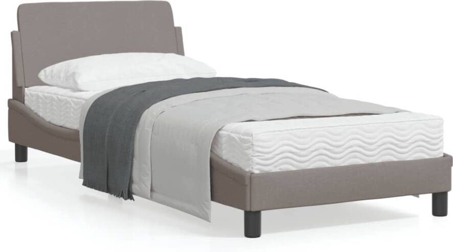 VIDAXL Bedframe met hoofdeinde zonder matras 90x200 cm stof taupe - Foto 3