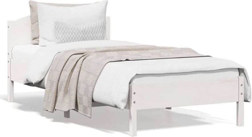 VidaXL -Bedframe-met-hoofdeinde-100x200-cm-massief-grenenhout-wit - Foto 4