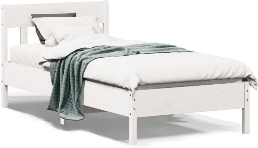 VidaXL -Bedframe-met-hoofdeinde-100x200-cm-massief-grenenhout-wit - Foto 4