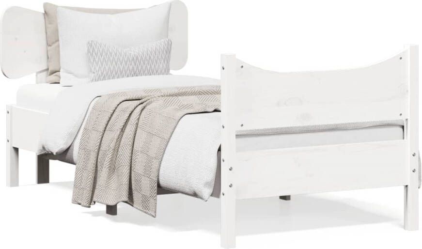 VidaXL -Bedframe-met-hoofdeinde-100x200-cm-massief-grenenhout-wit - Foto 4