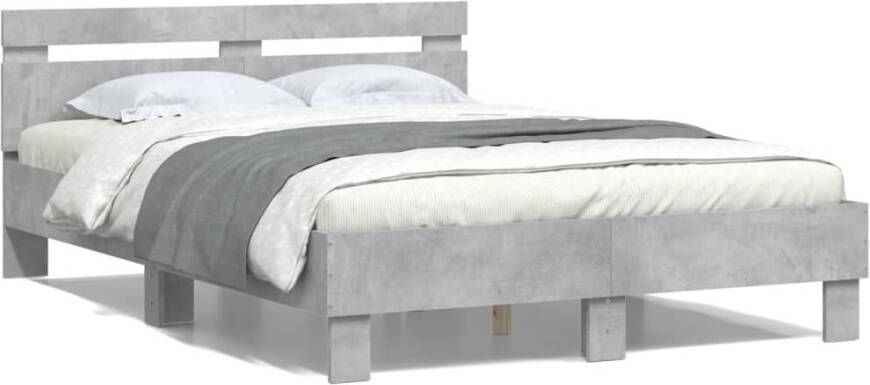 VidaXL -Bedframe-met-hoofdeinde-bewerkt-hout-betongrijs-135x190-cm - Foto 3