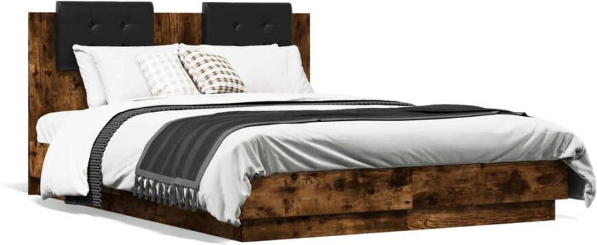 VidaXL -Bedframe-met-hoofdeinde-bewerkt-hout-gerookt-eiken-135x190-cm - Foto 4