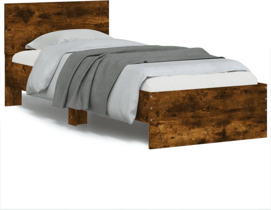 VidaXL Bedframe met hoofdeinde bewerkt hout gerookt eiken 90x190 cm Bed Frame Houten Bed Bruine Bed Tweepersoonsbed King Size Bed - Foto 4