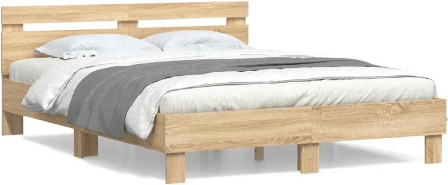 VidaXL -Bedframe-met-hoofdeinde-bewerkt-hout-sonoma-eiken-150x200-cm - Foto 3