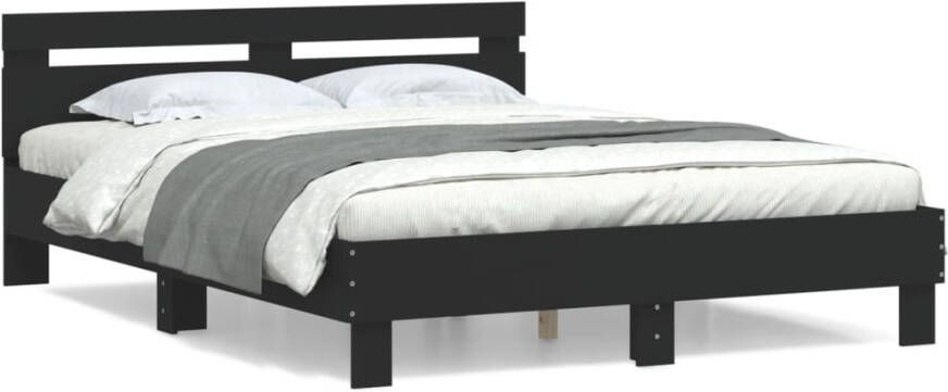 VidaXL -Bedframe-met-hoofdeinde-bewerkt-hout-zwart-150x200-cm - Foto 3