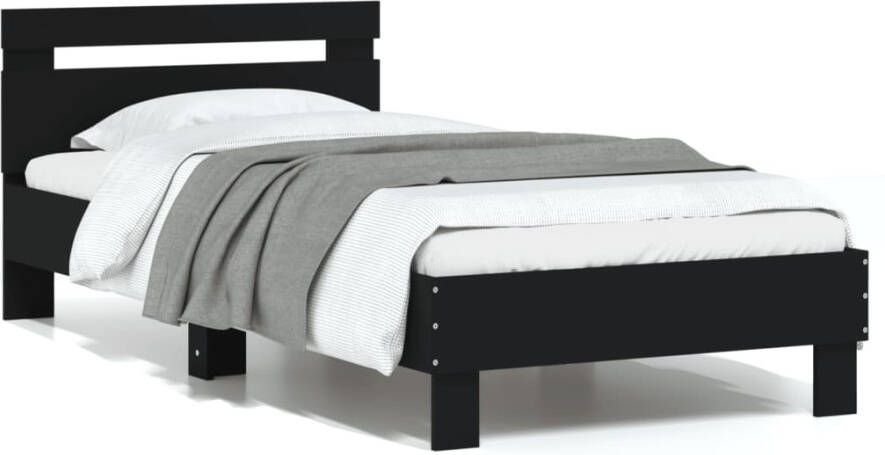 VidaXL -Bedframe-met-hoofdeinde-bewerkt-hout-zwart-90x200-cm - Foto 3