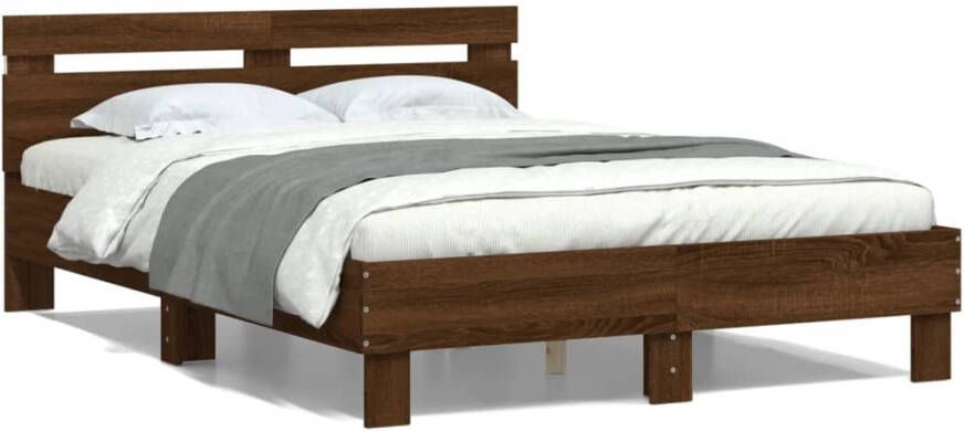 VidaXL -Bedframe-met-hoofdeinde-en-LED-bruin-eikenkleurig-135x190-cm - Foto 3