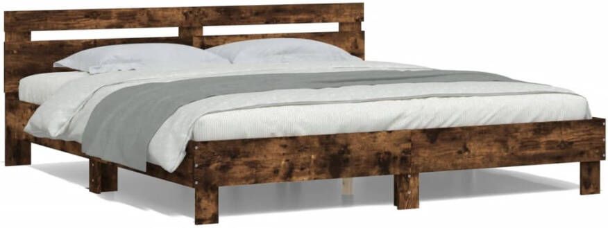 VidaXL -Bedframe-met-hoofdeinde-en-LED-gerookt-eikenkleurig-200x200-cm - Foto 4