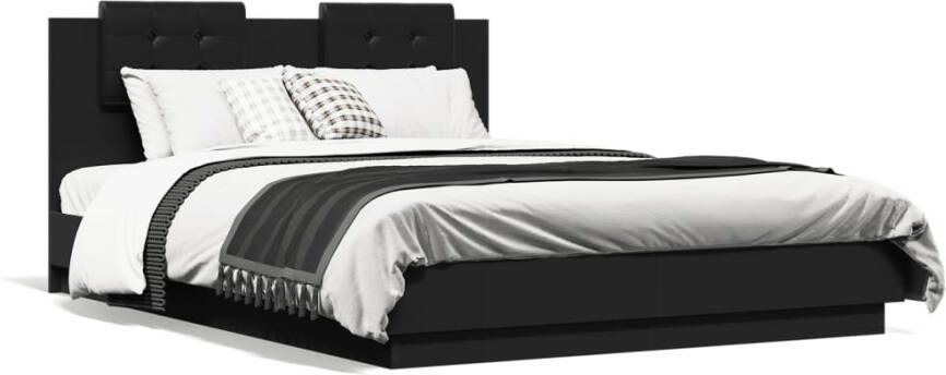 VidaXL -Bedframe-met-hoofdeinde-en-LED-verlichting-zwart-150x200-cm - Foto 5