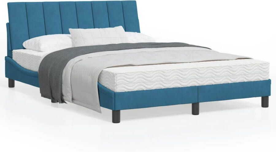 VidaXL -Bedframe-met-hoofdeinde-fluweel-blauw-140x190-cm - Foto 1