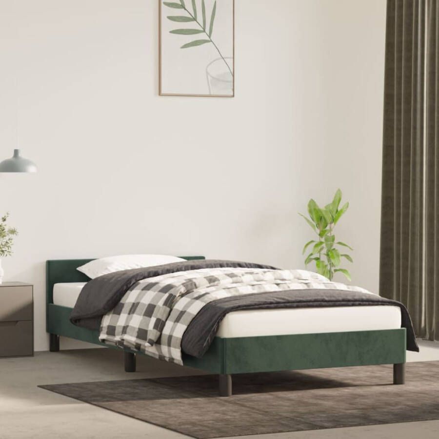 VidaXL -Bedframe-met-hoofdeinde-fluweel-donkergroen-90x190-cm