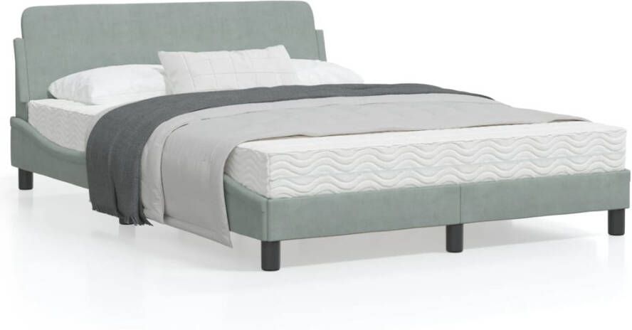 VidaXL -Bedframe-met-hoofdeinde-fluweel-lichtgrijs-140x200-cm - Foto 3