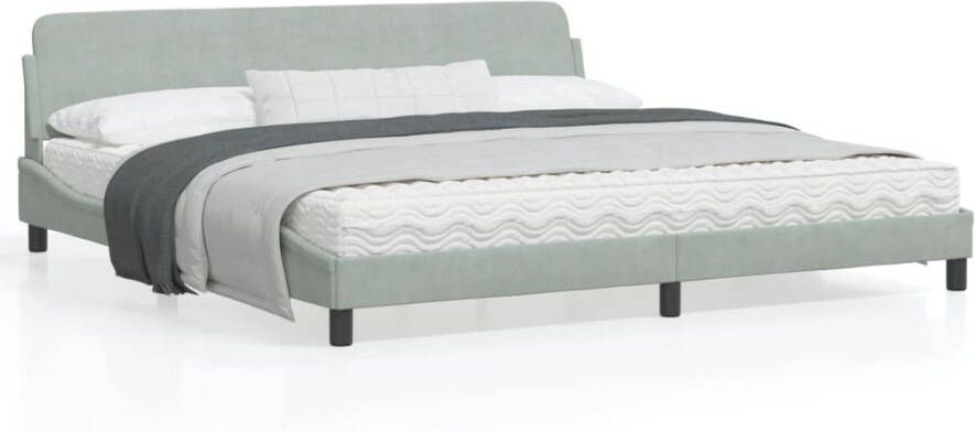 VidaXL -Bedframe-met-hoofdeinde-fluweel-lichtgrijs-200x200-cm - Foto 2