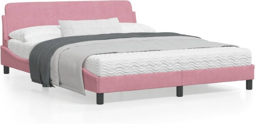 VidaXL Bedframe met hoofdeinde zonder matras 160x200 cm fluweel roze - Foto 4