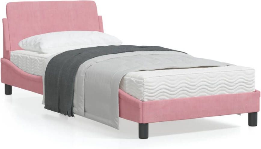 VidaXL -Bedframe-met-hoofdeinde-fluweel-roze-90x200-cm