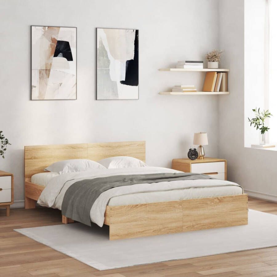 VidaXL -Bedframe-met-hoofdeinde-sonoma-eikenkleurig-140x190-cm - Foto 2