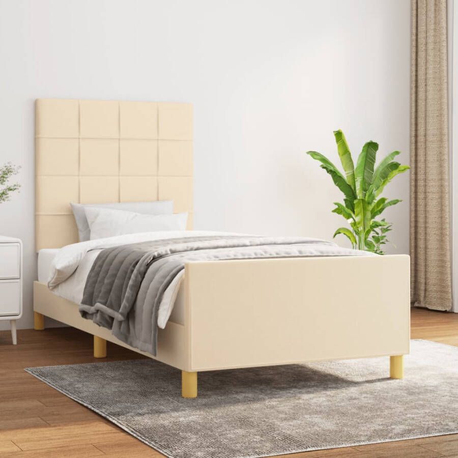 VidaXL Bedframe met hoofdeinde stof crÃ¨mekleurig 90x190 cm