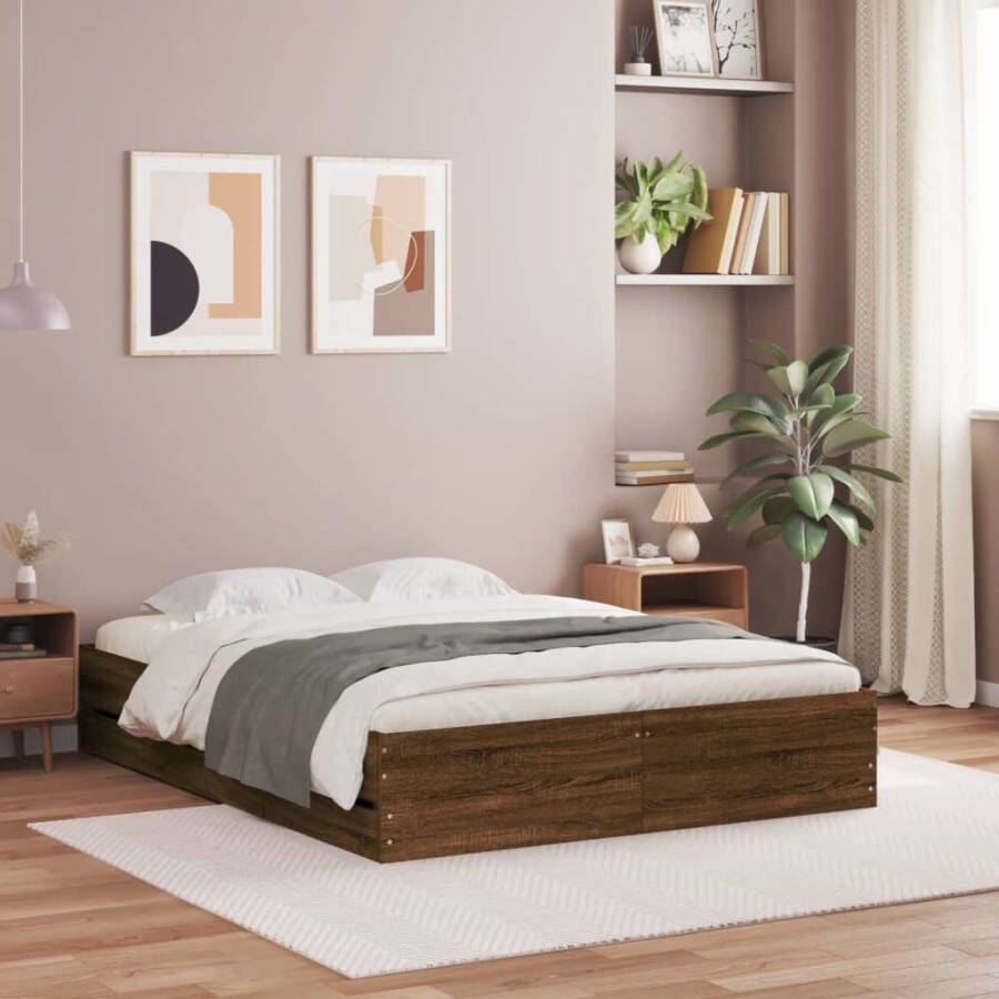 VidaXL -Bedframe-met-lades-bewerkt-hout-bruin-eikenkleurig-120x190-cm