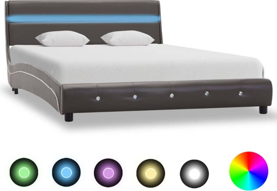 VidaXL Bedframe met LED kunstleer grijs 140x200 cm