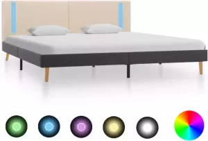VIDAXL Bedframe met LED stof crèmekleurig en donkergrijs 180x200 cm