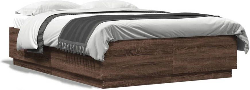 VidaXL -Bedframe-met-LED-verlichting-bruin-eikenkleurig-140x200-cm - Foto 4