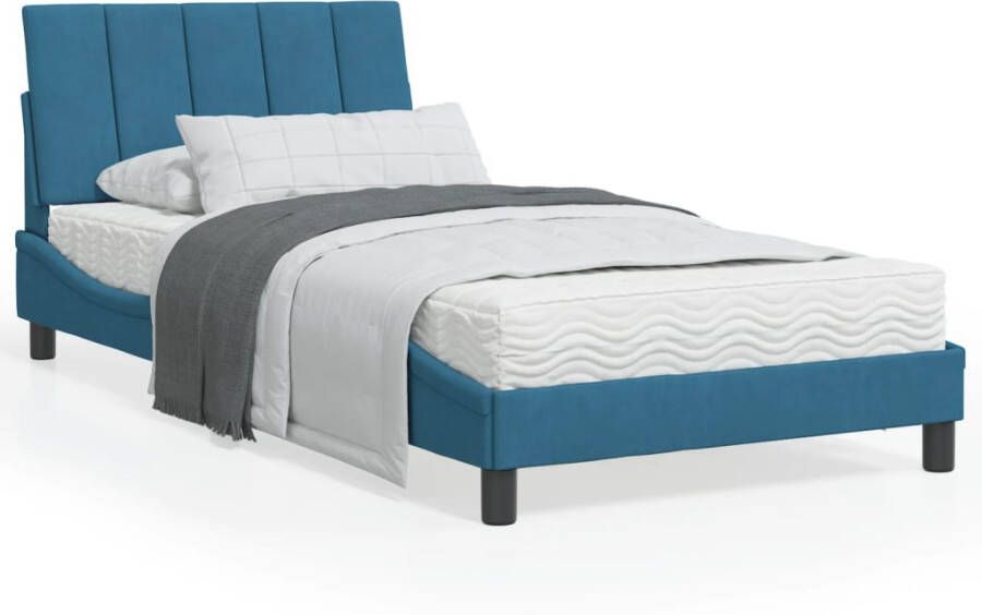 VidaXL Bedframe met LED zonder matras Hanko fluweel blauw 100x200 cm - Foto 4