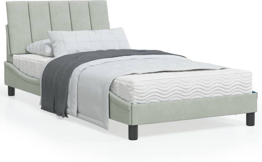 VidaXL Bedframe met LED zonder matras Hanko fluweel lichtgrijs 100x200 cm - Foto 4