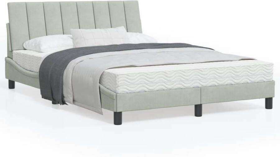 VidaXL Bedframe met LED zonder matras Hanko fluweel lichtgrijs 140x200 cm - Foto 4