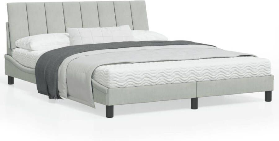 VidaXL Bedframe met LED zonder matras Hanko fluweel lichtgrijs 160x200 cm - Foto 4