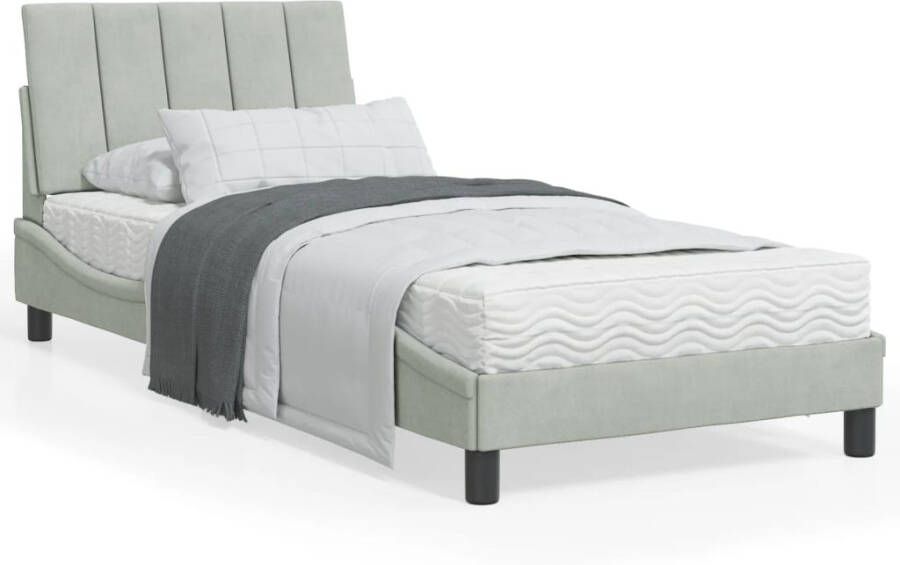 VidaXL Bedframe met LED zonder matras Hanko fluweel lichtgrijs 80x200 cm - Foto 4