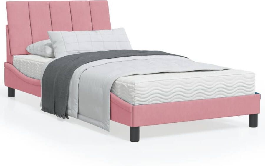 VidaXL Bedframe met LED zonder matras Hanko fluweel roze 100x200 cm - Foto 4