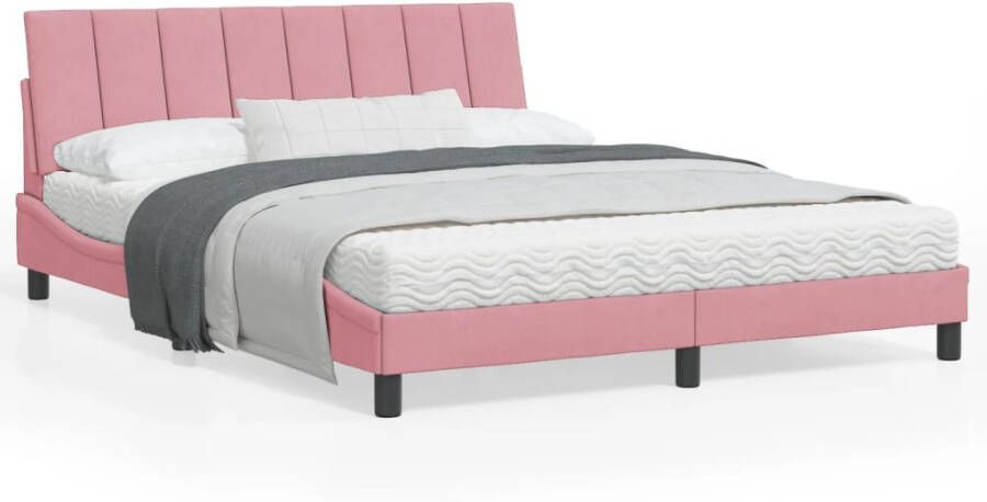 VidaXL Bedframe met LED zonder matras Hanko fluweel roze 160x200 cm - Foto 2