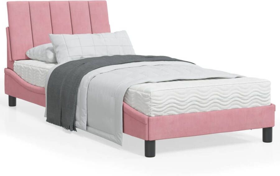 VidaXL Bedframe met LED zonder matras Hanko fluweel roze 80x200 cm - Foto 4
