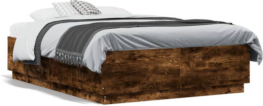 VidaXL -Bedframe-met-LED-verlichting-gerookt-eikenkleurig-120x190-cm - Foto 4