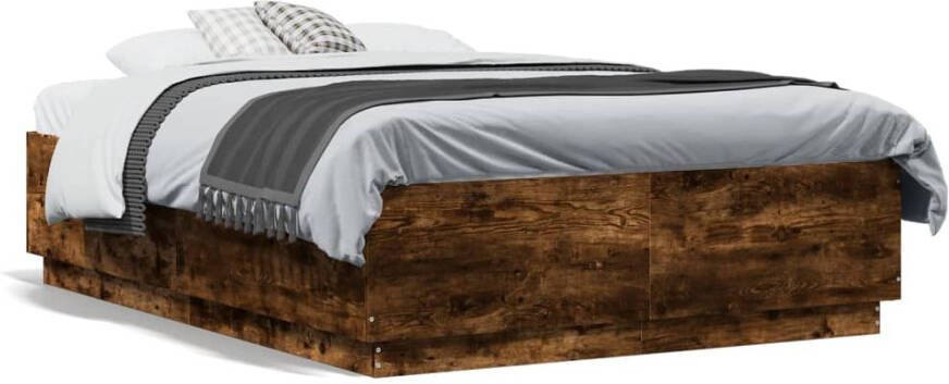 VidaXL -Bedframe-met-LED-verlichting-gerookt-eikenkleurig-140x190-cm - Foto 4