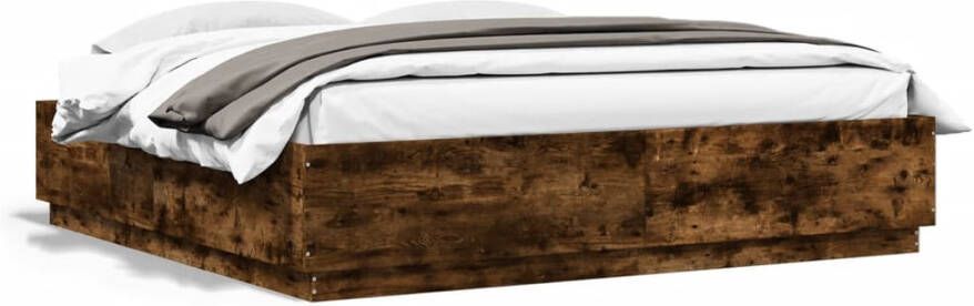 VidaXL -Bedframe-met-LED-verlichting-gerookt-eikenkleurig-200x200-cm - Foto 4