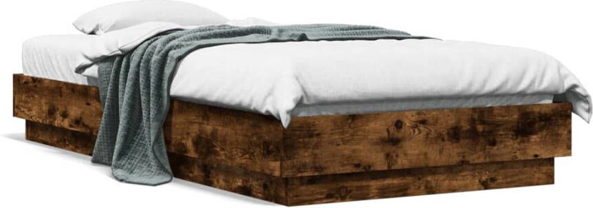 VidaXL -Bedframe-met-LED-verlichting-gerookt-eikenkleurig-90x190-cm - Foto 4