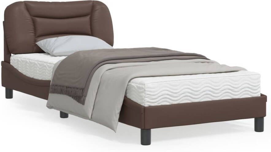 VidaXL Bedframe met LED zonder matras Hvar kunstleer bruin 80x200 cm - Foto 4